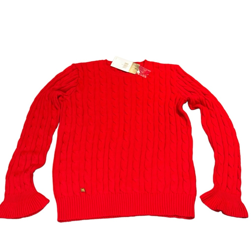 Ralph Lauren red cable knit sweater super nice! Size large 100% cotton